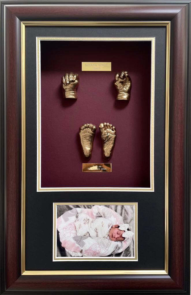 3D baby hand impression in golden frame