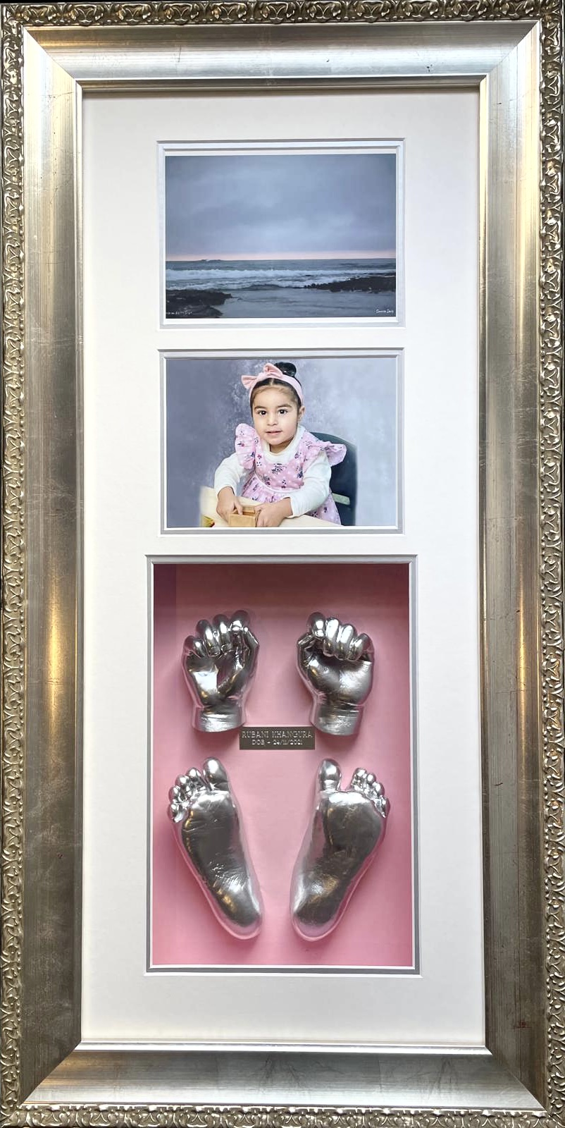 Side view of 3D baby foot mould in frame