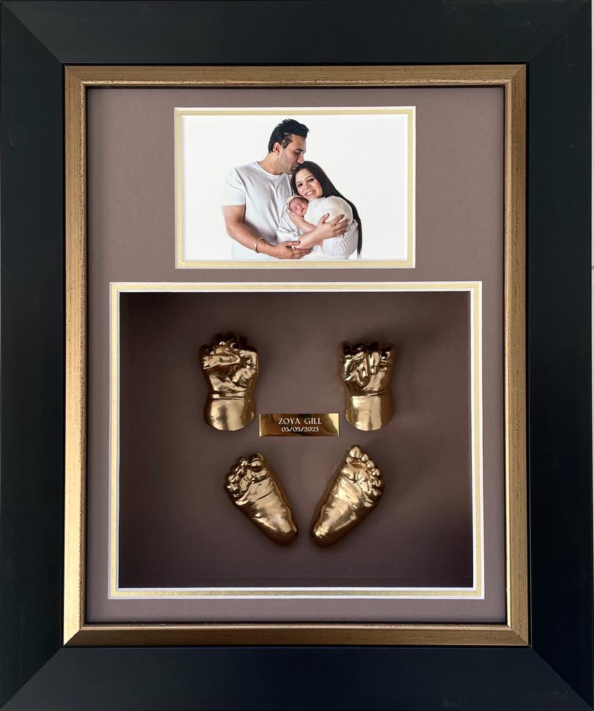 Baby casting frame with photo and nameplate